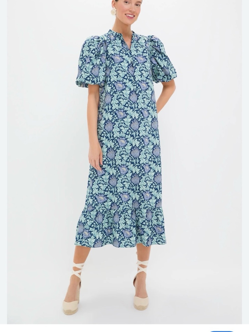 Hyacinth house multi blue leafy floral mimi midi dress